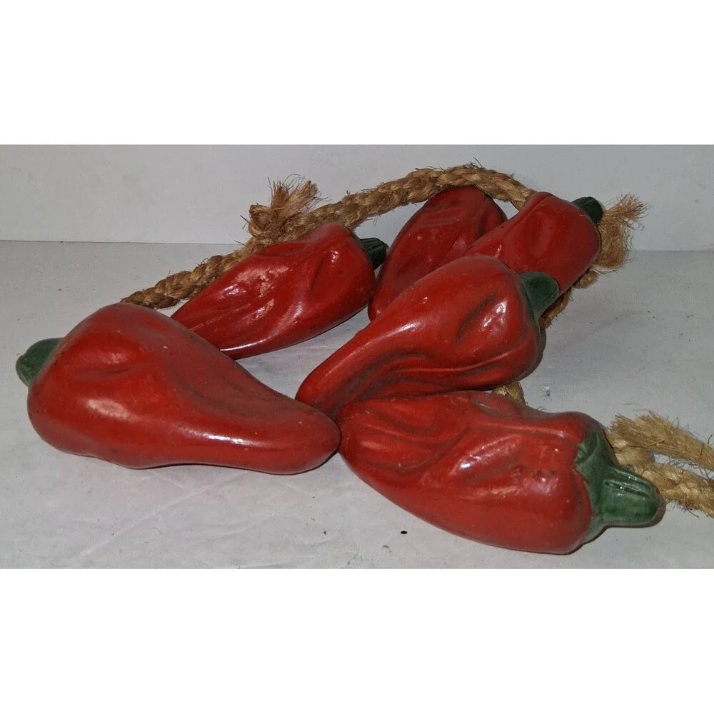 Vintage Lot Red Peppers Ceramic 3 Strands